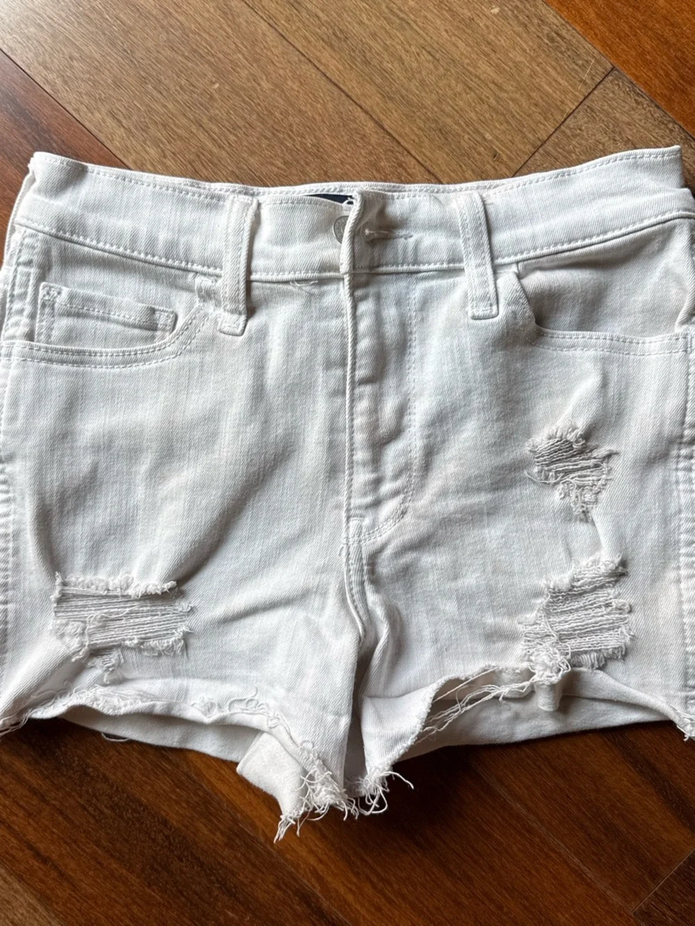Hollister White Distressed Denim Shorts
